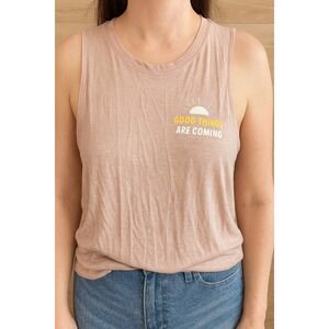 Carbon Copy Good Things Graphic‎ Tank Top Sleeveless Casual Pink